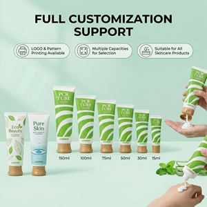Tubes cosmétiques écologiques en PCR recyclé, tubes en plastique vides avec bouchon à vis en <span class=keywords><strong>bambou</strong></span> pour les soins de la peau, impression de logo personnalisée - Product Image 4