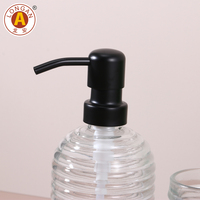 Distributeur de savon en verre côtelé transparent 420 ml, flacon cylindrique à col de 27 mm, pompe à lotion noire mate, vente en gros pour salle de bain
