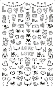 TSZS Großhandel 3D Valentinstag Nail Art Aufkleber Selbst klebende Love Heart Schwarz Weiß Rot Laser Valentine Nail Art Decals