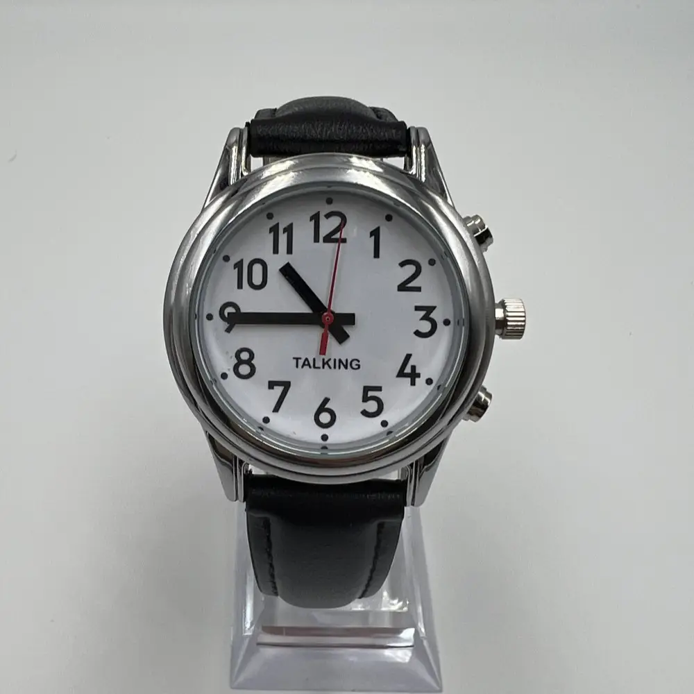 French Luxury Ladies Silver Talking Watch with Time Date and Loud Alarm For the Visually Impaired and Elderly