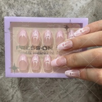 Faux ongles à presser en amande style français, simples, 24 pièces en boîte, pour la vente en gros (approvisionnement en gros usine)