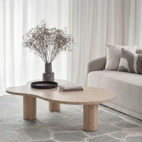 Table basse en bois de style moderne pour salon, finition classique en travertin ivoire, design nuage, vente en gros