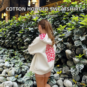 Sudadera con capucha blanca para mujer, estampado de labios rojos en la espalda, corte holgado, manga larga, jersey de algodón, top informal para todas las estaciones - Product Image 2