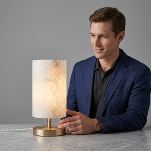 Modern Marble Table Lamp With Brass Base Rectangle Shape Indoor Home Decor Living Room Lighting Fixture - Product Image 1