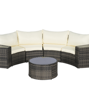 Ensemble de mobilier de patio modulable rond 7 pièces, <span class=keywords><strong>table</strong></span> basse demi-lune en rotin tressé et verre, canapé d'extérieur résistant aux intempéries pour jardin - Product Image 4