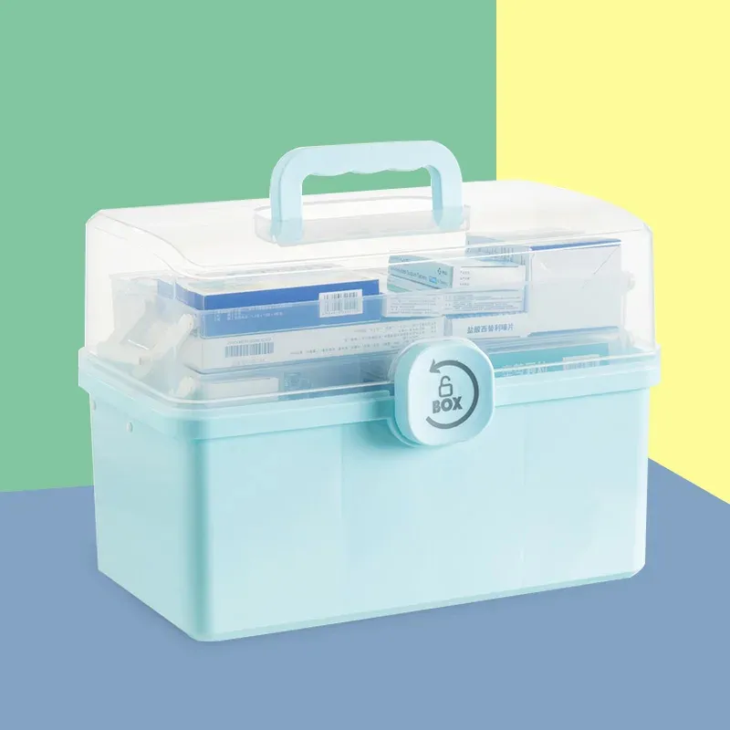 Grande capacité 3 couches avec poignée médecine famille boîtes de rangement pour organisateur d'urgence étuis à pilules trousse de premiers soins boîte à médicaments
