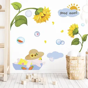 Cartoon Good Mood Little Rabbit Sunflower Children's room bedroom home self-adhesive wall stickers