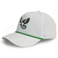 Casquette de baseball/golf unisexe HN10 OEM personnalisée en PVC rond, 5 panneaux, avec corde, perforations laser, imperméable et séchage rapide pour activités de plein air