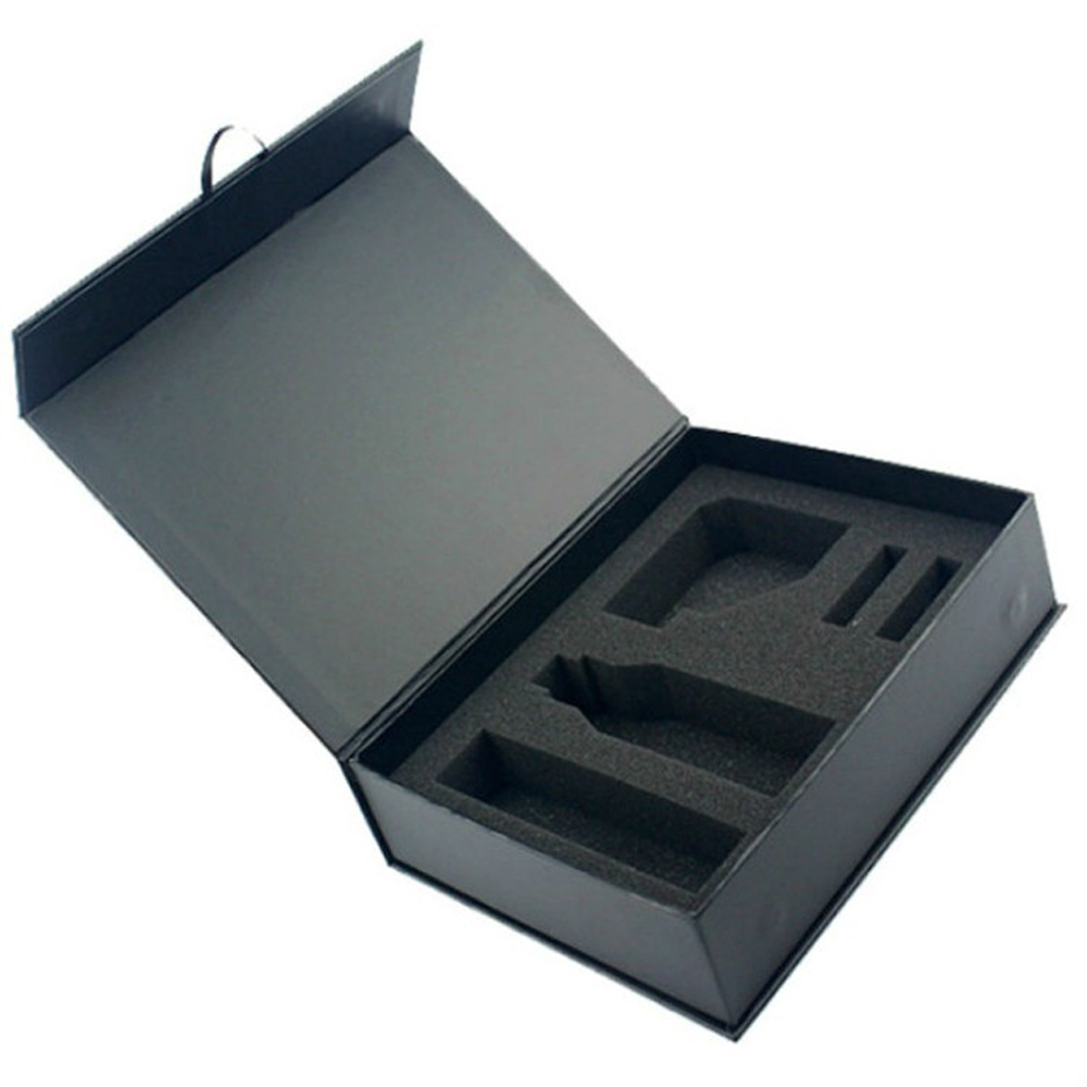 Custom Design Magnetic Closure Gift Box With Insert EVA Sponge Lined Cardboard Box Black Foil Stamping Gift Box