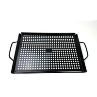 Plaque de cuisson rectangulaire robuste pour barbecue, antiadhésive, avec poignées latérales, pour camping et barbecue en extérieur