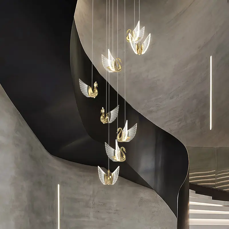 Plafonnier Led en aluminium acrylique cygne doré, plafond moderne de luxe, lustre de salle à manger