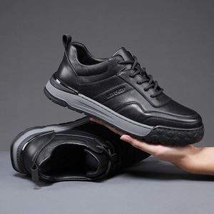 Chaussures en cuir décontractées pour hommes, style sport, plateforme confortable, à lacets, pour la marche, été, hiver, printemps, tendance, semelle en caoutchouc - Product Image 4