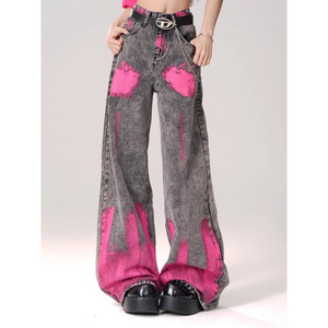 Jeans de Mujer con Estampado American Graffiti 2026, Corte Recto, Casuales y Cómodos, Pantalones Holgados - Product Image 3