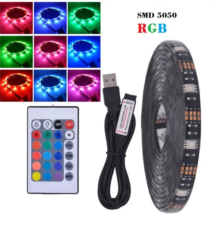USB LED Strip Light SMD 5050 RGB Colorful DC 5V Flexible LED Light APP TV Background Lighting