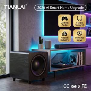 Subwoofer actif en bois TL-D10 avec pieds amortisseurs pour système home cinéma, haut-parleur audio stéréo <span class=keywords><strong>HiFi</strong></span> avec basses profondes, boîtier noir sur pied - Product Image 4