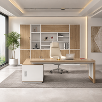 Bureau de direction moderne en forme de L, table de PDG de luxe en bois avec armoire de rangement pour projet d'entreprise
