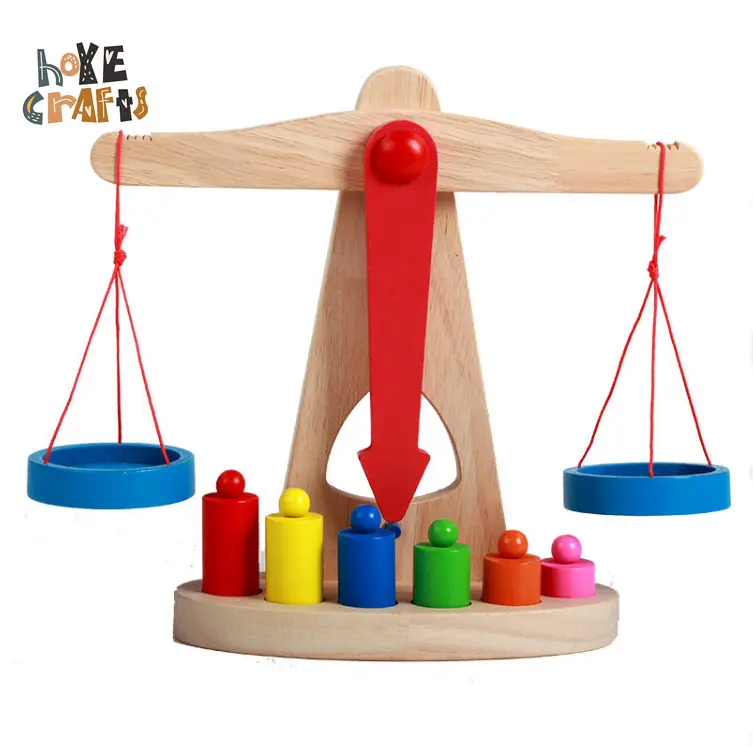 Brinquedo educacional montessori, brinquedo pequeno de madeira com escala para equilíbrio