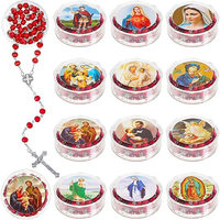 12 Colliers Chapelets Catholiques en Bois, Perles Religieuses, Cadeaux Chapelets Sacrés, Boîtes Cadeaux, Prière Géométrique Unisexe