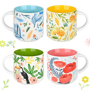 Tazas de Cerámica Coloridas de 12 oz con Diseño Floral Esmaltado en el Interior, Tazas de Porcelana para Café, Té, Agua, Leche, Uso Diario para el Hogar, Oficina, Hotel - Product Image 1