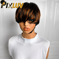 Perruque Courte Pixie en Cheveux Humains à Usage Quotidien, Cheveux Remy, Densité 180%, Perruques Sans Colle avec Frange, Facile à Porter, Perruque Bob de 4 Pouces pour Femmes