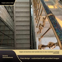 Rampe d'escalier de villa, style luxe léger, en cuivre et aluminium, gravée, polie, à fixation au sol, pour usage intérieur, nouveau style chinois