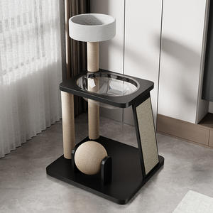 Schwarzes modernes umwelt freundliches Holzkatzen-Kletter gestell 4-stufige große Fangs äule Fett Katzen nest Kleine Wohnung Raumkapsel - Product Image 1