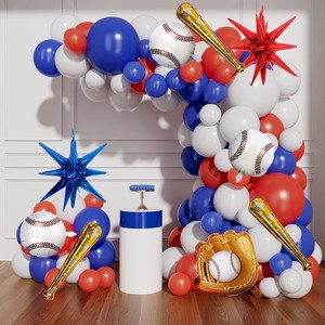 Kit d'arche de ballons de baseball, ballon en aluminium gant de baseball, ballon en aluminium étoile rouge <span class=keywords><strong>et</strong></span> bleue, fournitures de décoration pour fête d'anniversaire sur le thème du sport - Product Image 1