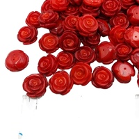 Perles de pierres précieuses en vrac pour grossistes, perles de corail rouge bambou marin semi-percées en forme de fleur pour la fabrication de boucles d'oreilles et de bijoux en corail