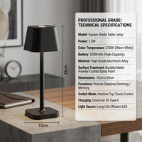 Lampe de chevet LED rechargeable moderne avec capteur tactile, lampe de bureau en métal à intensité variable pour restaurant, lampe de table sans fil