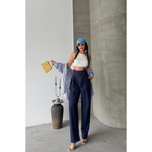 Pantalones de Vestir Cargo de Cintura Alta para Mujer, Color Azul Marino, Transpirables, Casuales para Oficina, Talla Grande/XL, Otoño, Formales, Lavado de Color - Product Image 2