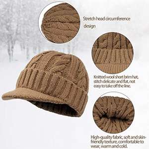 Gorro de invierno con visera, elástico, de punto trenzado, elegante gorro tipo calavera para clima frío, gorros de esquí y nieve, gorro tipo cadete con visera - Product Image 5