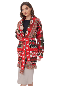 Inverno maniche lunghe di alta qualità in lana Jacquard nappa girocollo oversize <span class=keywords><strong>cardigan</strong></span> <span class=keywords><strong>rosso</strong></span> natale - Product Image 6