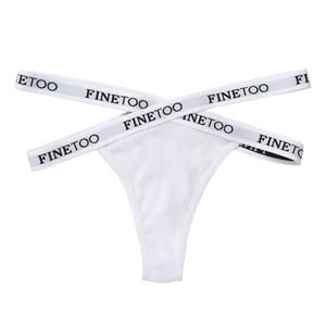 Tanga de algodón acanalado de corte alto con cintura cruzada y letras para mujer D005 - Product Image 6