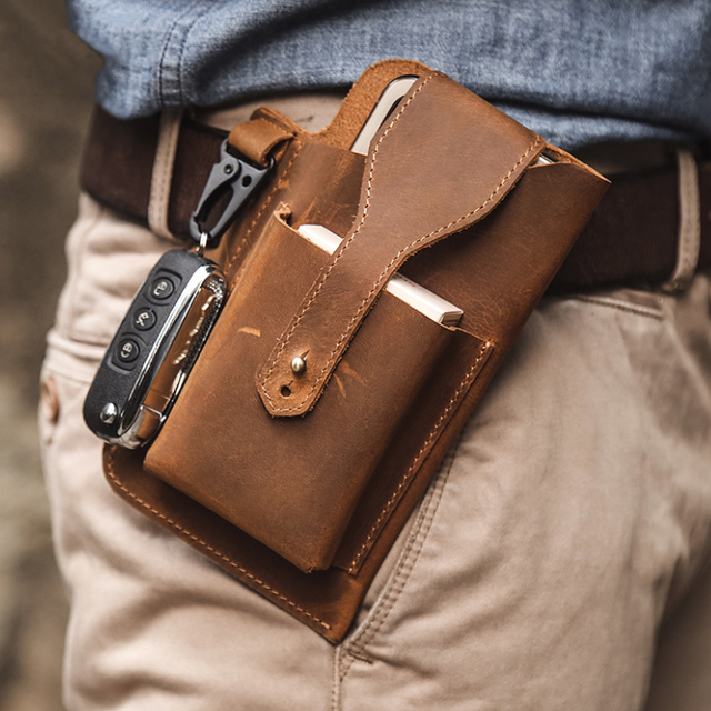 Mobile Phone Waist Bag Holder Wallet Phone Case Holster Outdoor Cowhide Leather Cell Phone Holsters with Belt Loop