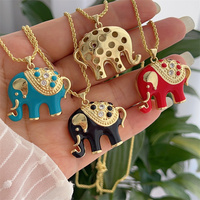 Collier Pendentif Éléphant en Cuivre Plaqué Or 18K avec Perles de Zircon, Style Européen et Américain Vintage, Chaînes Classiques et Tendance