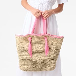 Bolso Tote de <span class=keywords><strong>Rafia</strong></span> con Monograma Personalizado y Asas de Listón, Bolso de Playa de Gran Capacidad, Bolso de Hombro Tejido para Vacaciones de Verano - Product Image 5