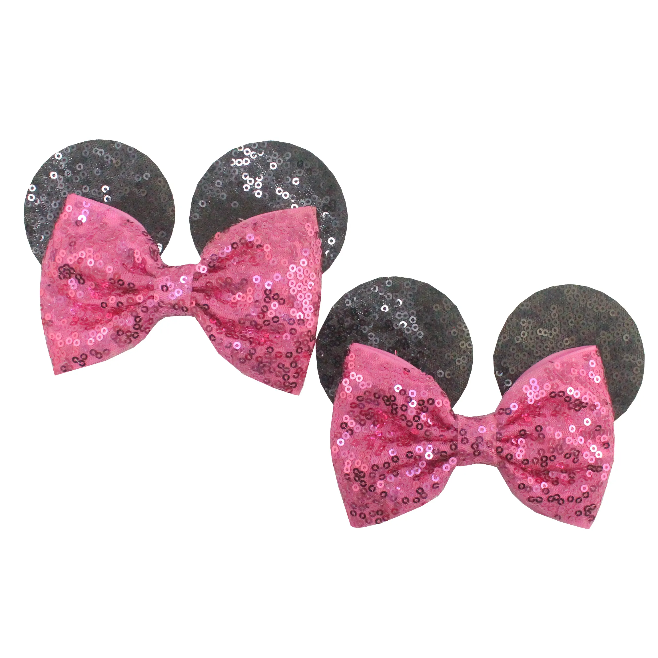 5 Inch Roze Zwarte Pailletten Cartoon Muis Oren Haarclips Boetiek Haarstrikken Voor Kinderen