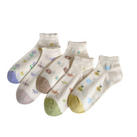 Nouveau style de chaussettes blanches fines pour femmes, chaussettes de bateau respirantes en coton, chaussettes japonaises mignonnes de bande dessinée, maille bouche à bulles, chaussettes en dentelle pour femmes, 2023