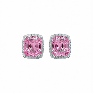 Pendientes de tuerca Mikimoto con gema rosa, corte cojín, engaste de bisel, joyería fina de lujo para mujer, para boda - Product Image 1