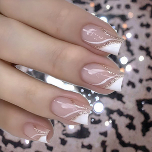 Vente en gros de faux ongles Temooi, couverture complète, style français, pressés, colle, forme carrée, blanc, angulaire, en ABS, 24 pièces, pour les doigts - Product Image 3