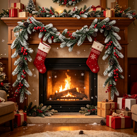 Guirlande de Noël floquée en cèdre, branche artificielle de sapin à feuilles persistantes, baies rouges, cône de pin, longue guirlande pour décorations de fête, vente en gros