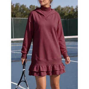 Robe sweat à capuche personnalisée pour femme, col roulé, manches longues, ourlet à volants, poches, coupe oversize, mini-robe - Product Image 3