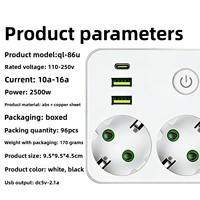 Adaptador de Enchufe USB Tipo C Estándar Europeo, Adaptador Inteligente Multifuncional de Uno a Dos NS-85U 2.5A