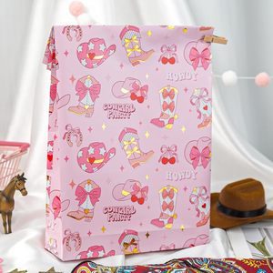 Homeral Pink Cowgirl Wrapping <b>Paper</b> Roll 17In x 32.8Ft Reversible Gift Wrap With Western Boots Hat Cherry <b>Pattern</b> For Girls - Product Image 5