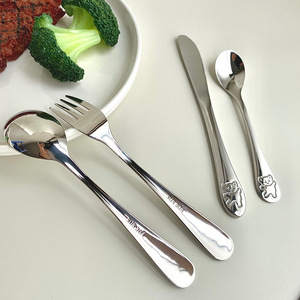 304 Stainless Steel Bear Cutlery Set 4 Pieces Cartoon Style <b>Kids</b> <b>Dining</b> Spoon Fork Knife Food Grade - Product Image 2
