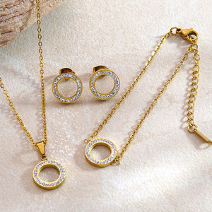 Vintage Waterproof Tarnish Free 316l Stainless Steel Brand Wholesale Custom 18k Gold Plated Zircon Fine Jewelry <b>Set</b> for Women - Product Image 1