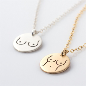 Collar con colgante de Concientización del cáncer de pecho y pecho, joyería de oro rosa chapado en oro, para madres amamantamiento, regalo feminista - Product Image 2