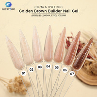 Gel de construction pour ongles marron pailleté sans HEMA ni TPO, gel de construction à paillettes dorées en pot, gel d'extension d'ongles OEM, marque privée