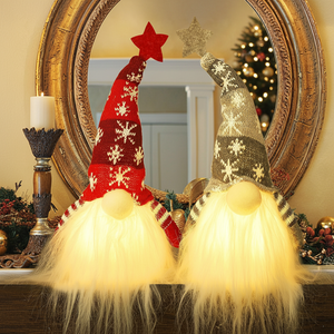 ตุ๊กตาโนมคริสต์มาสทำมือ มีไฟ สไตล์สแกนดิเนเวียน/สวีเดน ใช้แบตเตอรี่ ของขวัญวันหยุดฤดูหนาว - Product Image 3