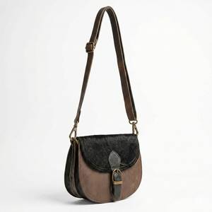 Vintage Genuine <b>Leather</b> <b>Crossbody</b> <b>Bag</b> With Buckle Closure Black Fur Flap All Seasons Women's Mini <b>Bag</b> - Product Image 6